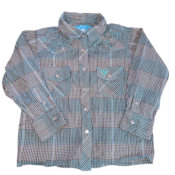 Cowgirl Hardware Plaid Embroided Long Sleeve Jewel Snap Front Shirt Size 3T - Picture 1 of 16